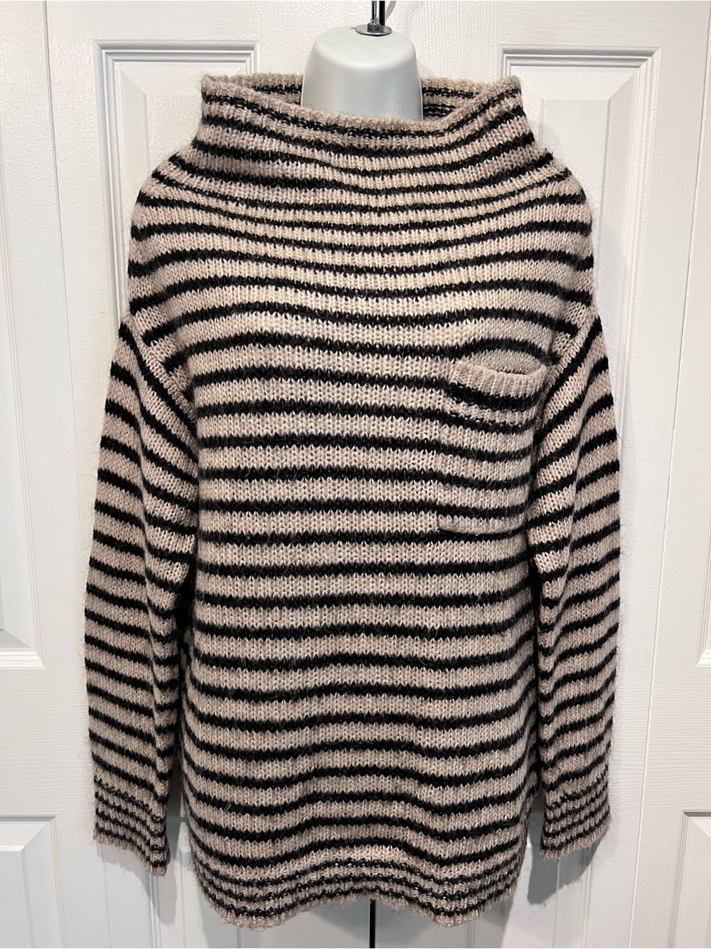 Madewell Wallace Black/Tan Oversized Striped Wool Mohair Blend Sweater Size M